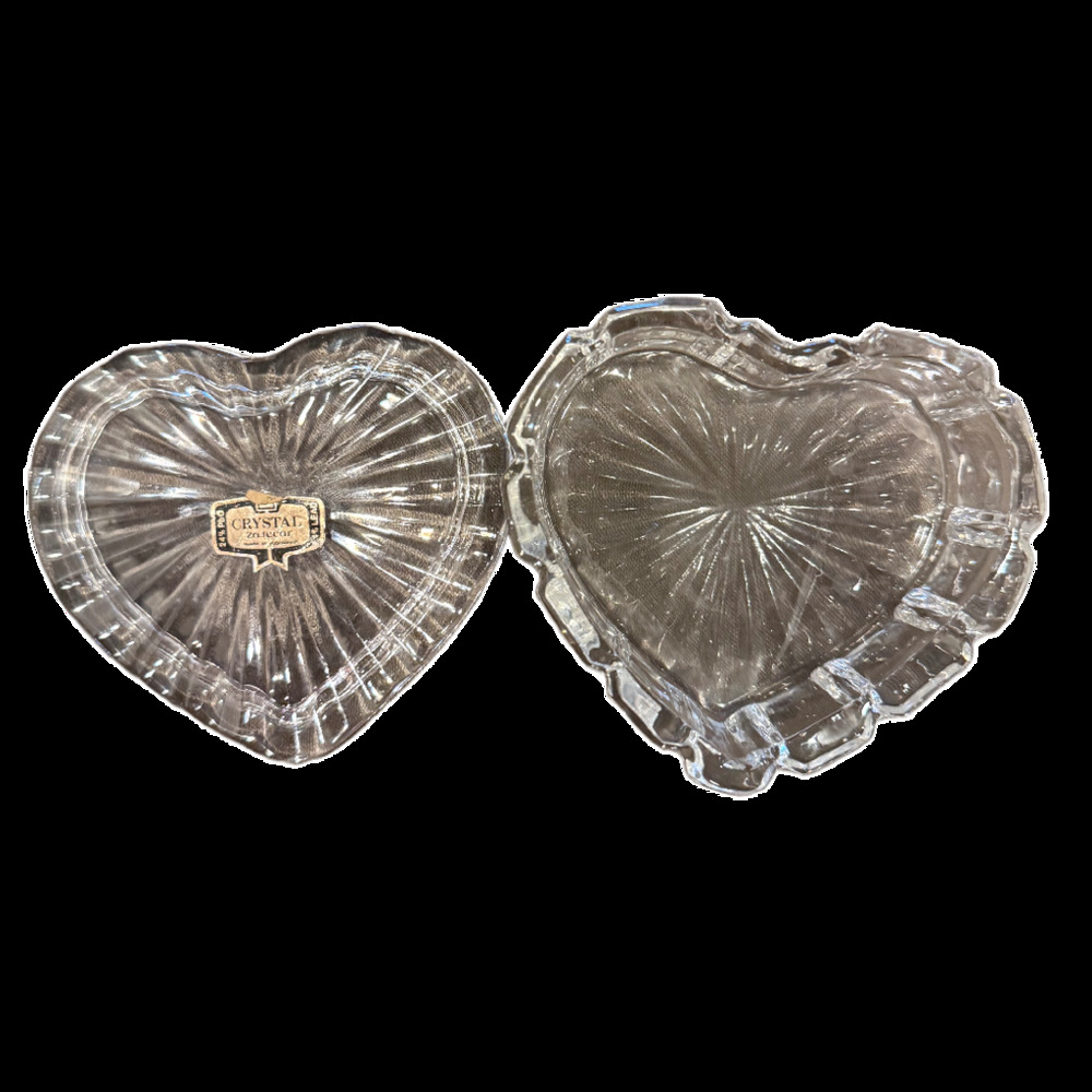 Vintage Kristal Zajecar 24% Lead Crystal Heart Shaped Trinket Box Made in Yugosl